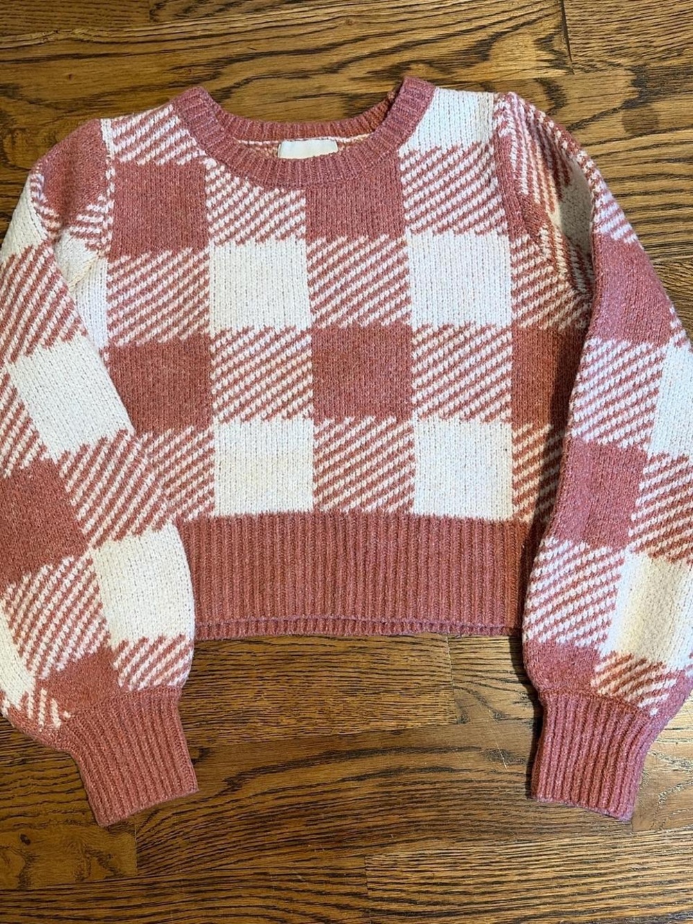 Women’s Pink and Cream Check Knit Sweater
